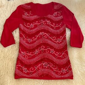 Red Embellished heavily beaded sweater